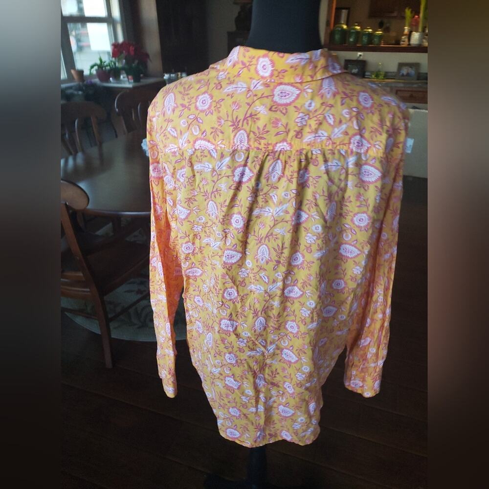 Talbots Floral Yellow Women's button‎ up, long sleeve shirt Size XL - Picture 4 of 6